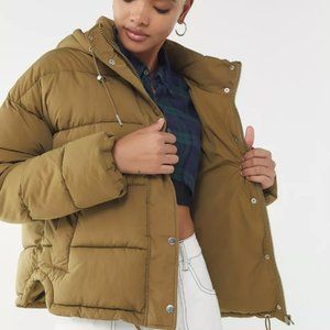Urban Outfitters Mae Hooded Puffer Jacket Olive XS